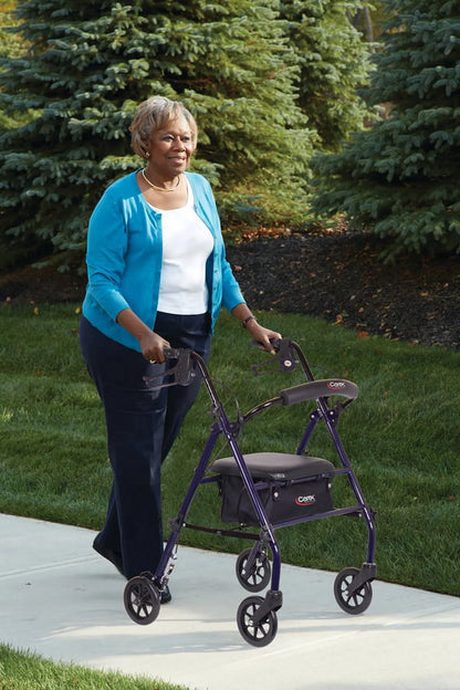 Steel Rollator Transport Walker with Padded Seat, 6" Wheels & Storage Pouch, 350 Lb Capacity