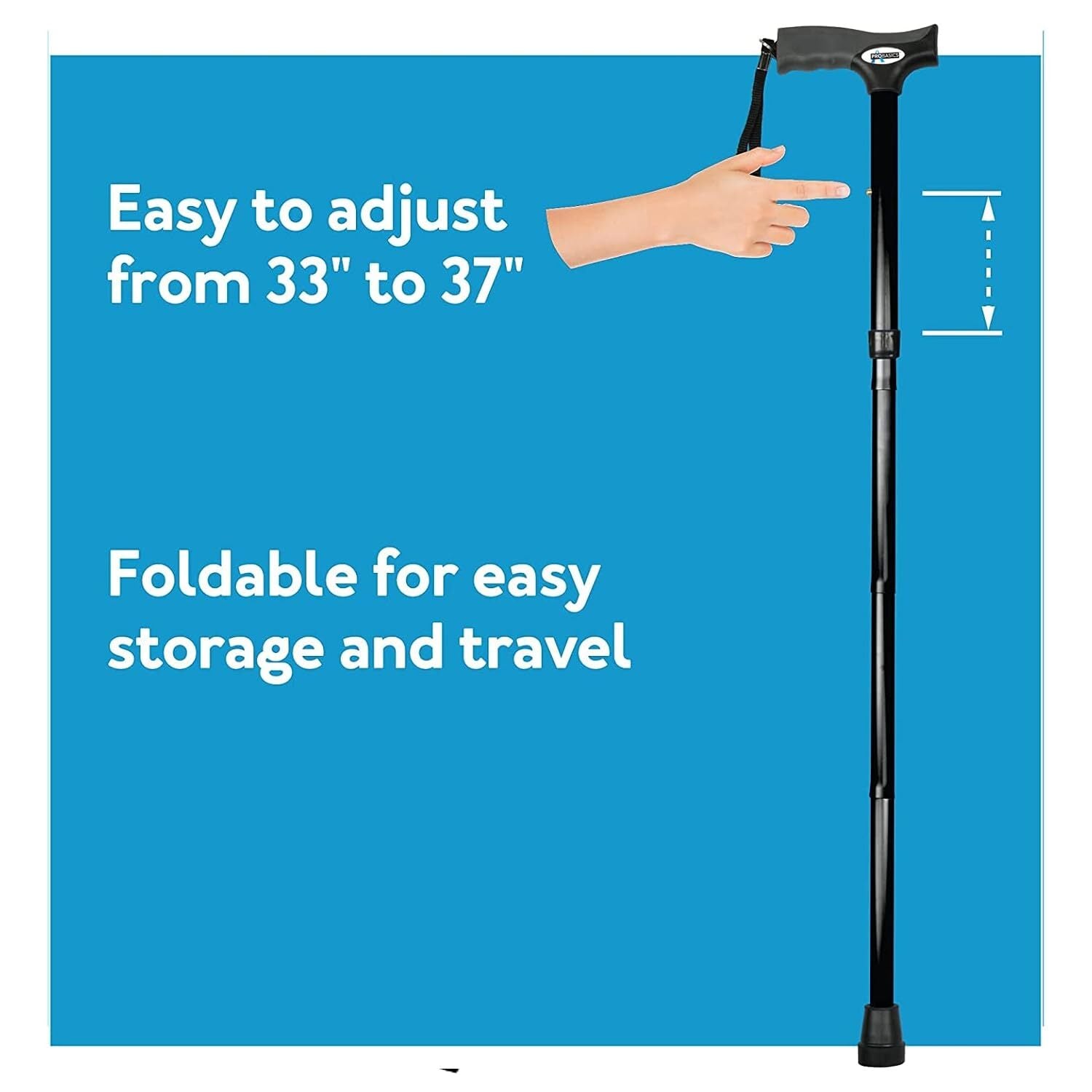 Probasics Black Folding Cane for Men and Women, Adjustable Foldable Walking Cane