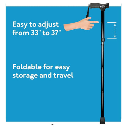 Probasics Black Folding Cane for Men and Women, Adjustable Foldable Walking Cane